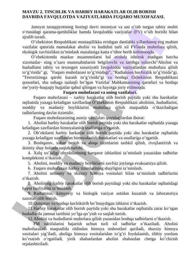 Tinchlik va harbiy harakatlar olib borish davrida