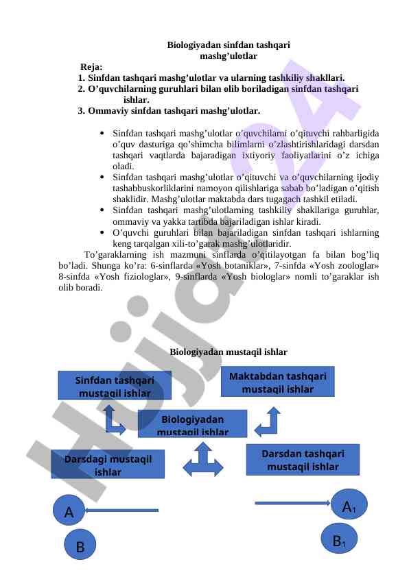 Sinfdan tashqari mashg'ulotlar rejasi
