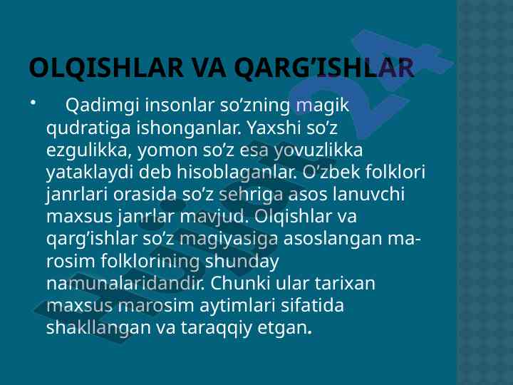 O'zbek folklorida olqishlar va qarg'ishlar