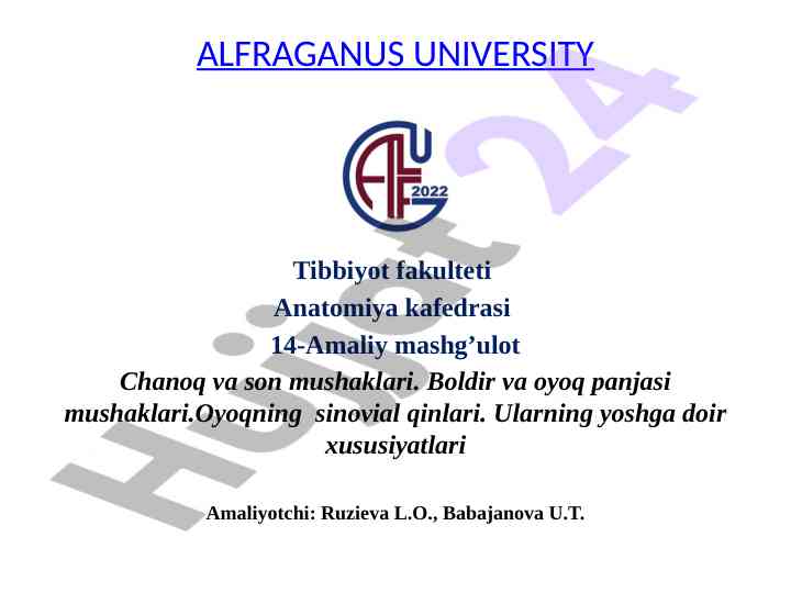 Chanoq va son mushaklari bo‘yicha amaliy mashg‘ulot