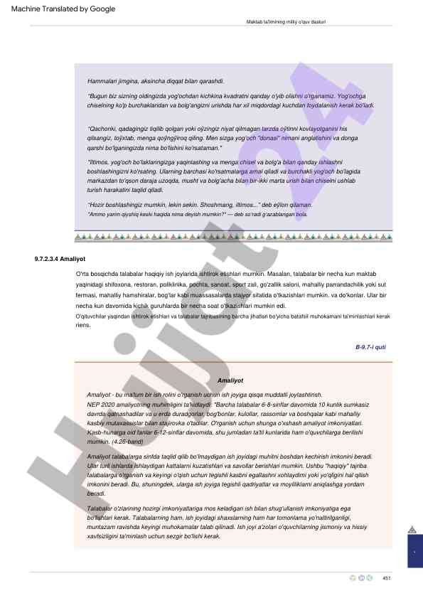 Amaliyot va kasb-hunarga oid ta'lim imkoniyatlari