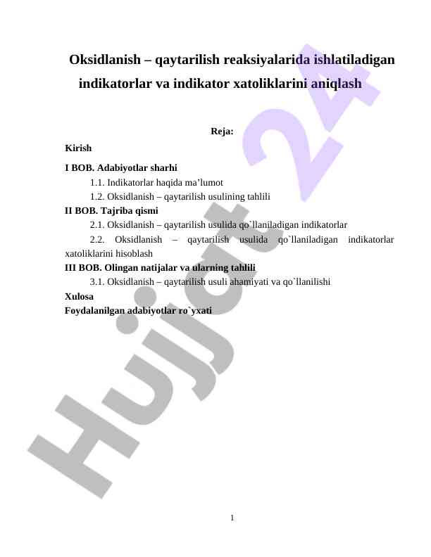Oksidlanish Qaytarilish Reaksiyalaridagi Indikatorlar