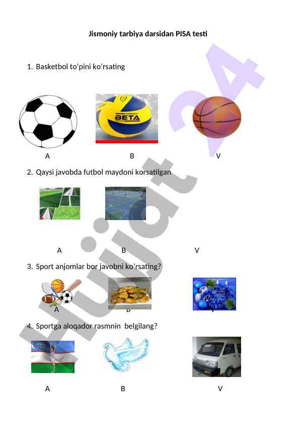 Pisa testi sport o'yinlari va asboblari