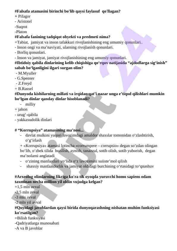 Falsafa, diniy e’tiqodlar va korrupsiya masalalari