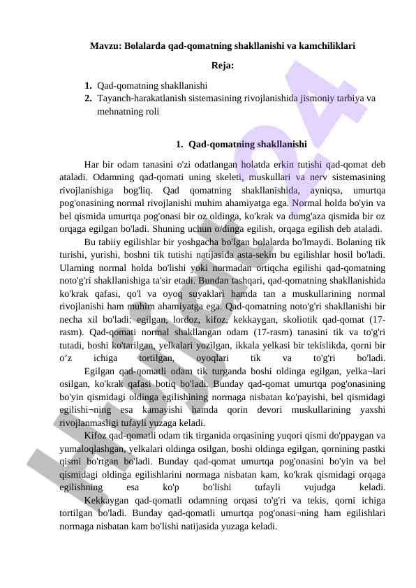 Bolalarda qad-qomatning shakllanishi va kamchiliklari