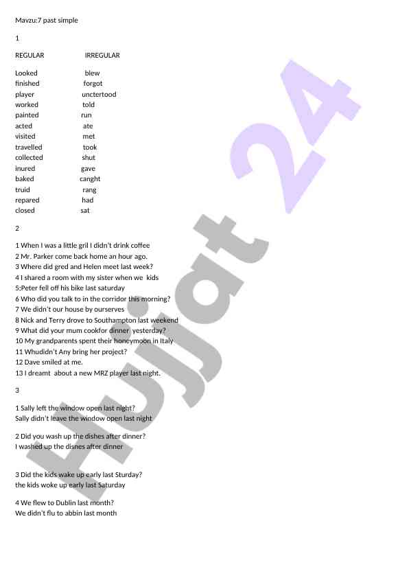 Past simple tense exercises for english learners