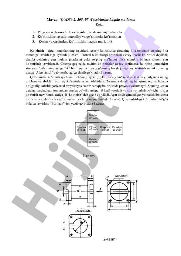Tasvirlar haqida ma'lumot va proyeksion chizmachilik