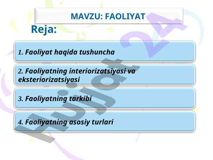 Faoliyat tushunchalari va turlari asoslari