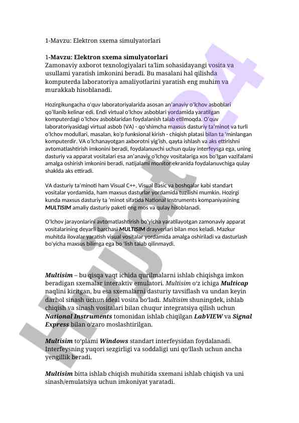 Elektron sxema simulyatorlari haqida ma'lumotlar