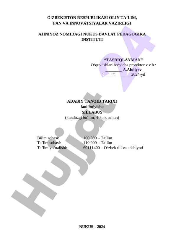 Adabiy tanqid tarixi sillabusi 2024