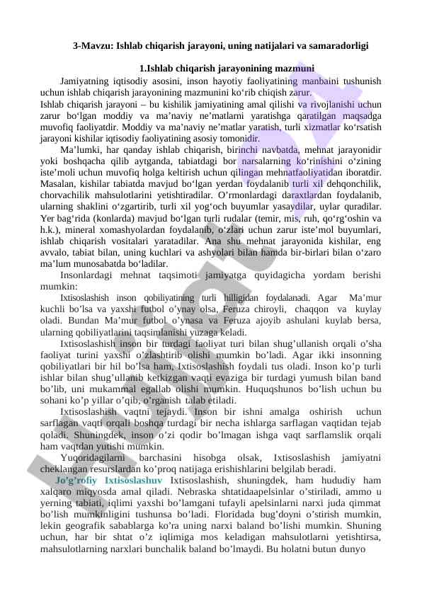 Ishlab chiqarish jarayoni va uning samaradorligi