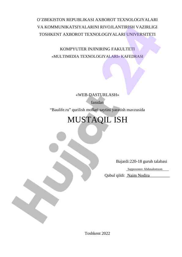 Web dasturlash mavzusida mustaqil ish yaratuvchi