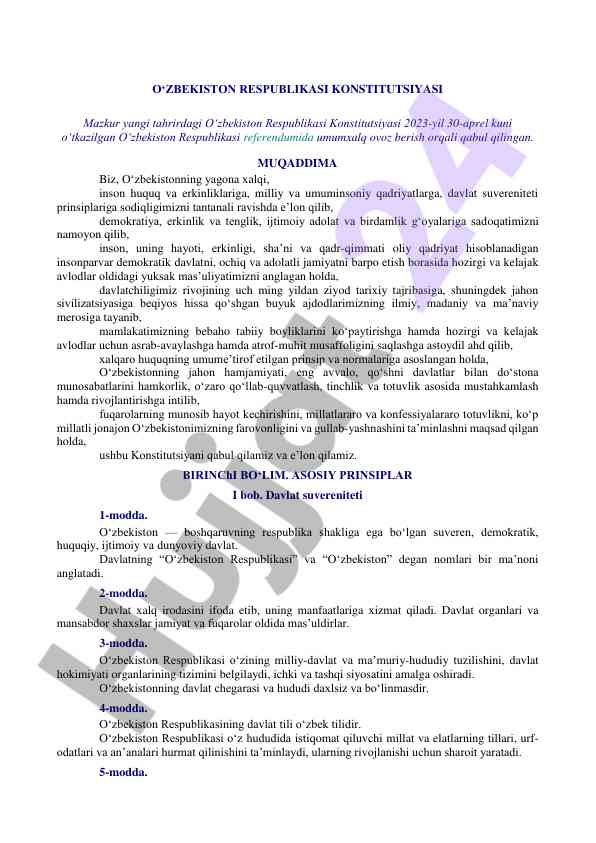 O‘zbekiston respublikasi konstitutsiyasi 2023 yil