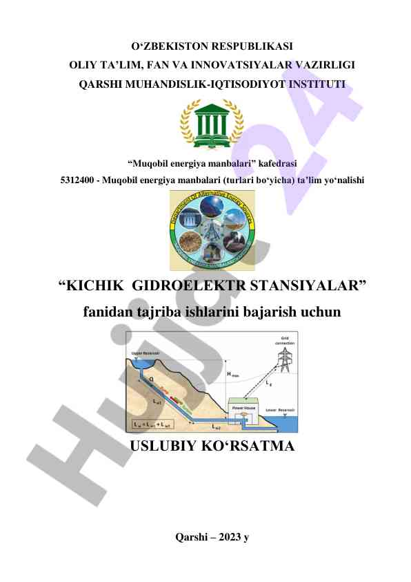 Kichik gidroelektr stansiyalar tajriba ishlari uslubiy ko‘rsatma