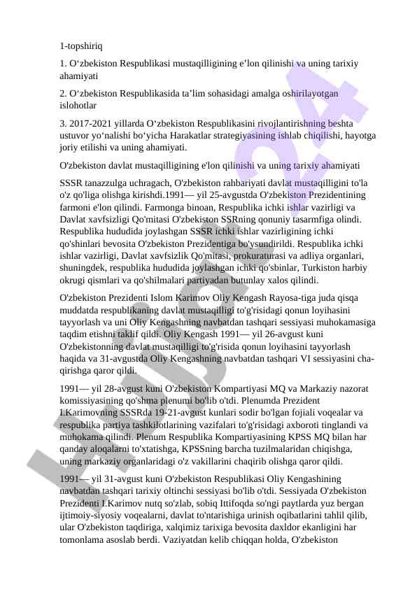 O‘zbekiston mustaqilligining tarixiy ahamiyati