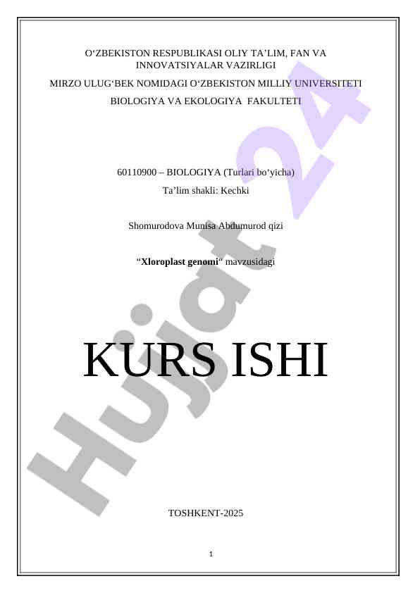 Xloroplast genomi bo‘yicha kurs ishi