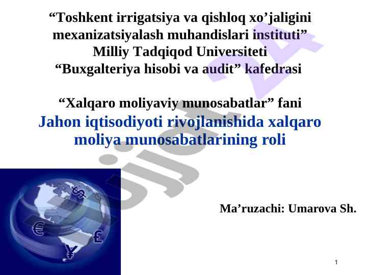 Xalqaro moliyaviy munosabatlarining iqtisodiy mohiyati