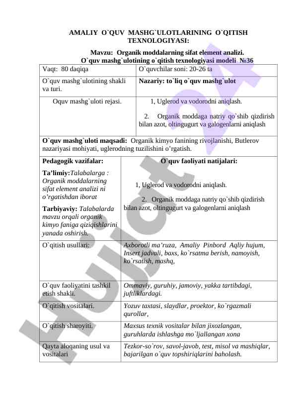 Organik moddalarning sifat element analizi