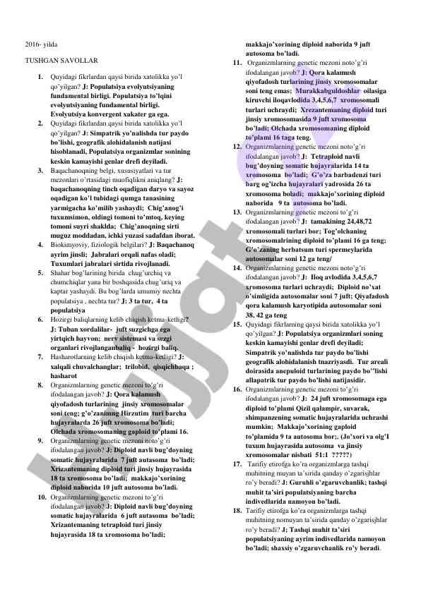 Evolyutsiya va populatsiya savollarini tahlil qilish