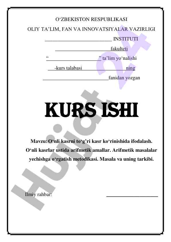 Onli kasrni togri kasr ko‘rinishida ifodalash