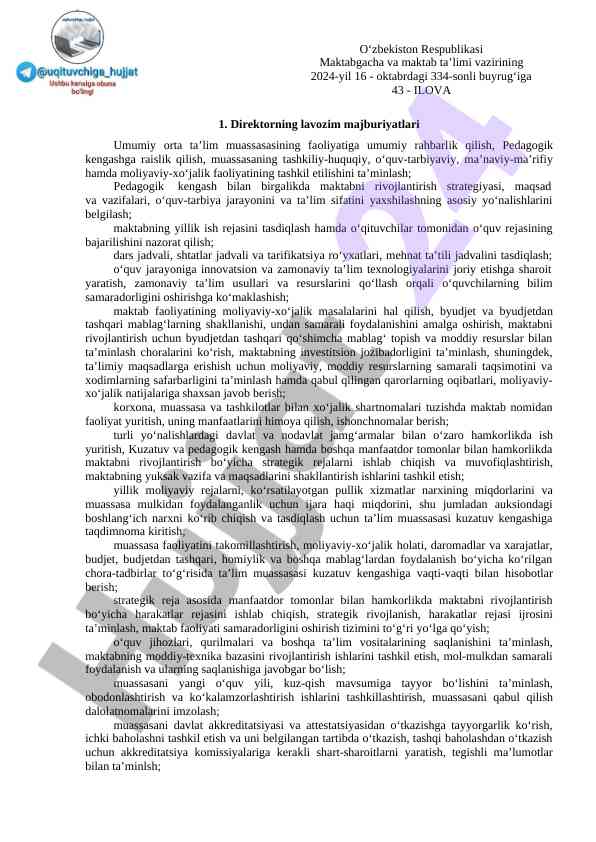 Direktorning maktab lavozim majburiyatlari