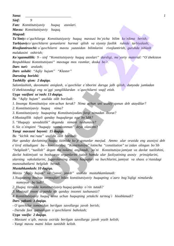 Konstitutsiyaviy huquq asoslari dars ishlanmasi