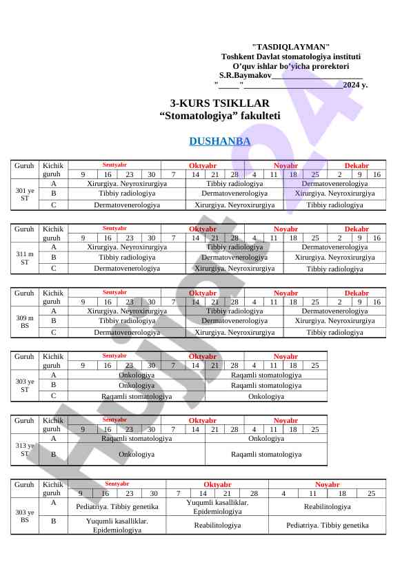 3-kurs tsikllar - stomatologiya fakulteti