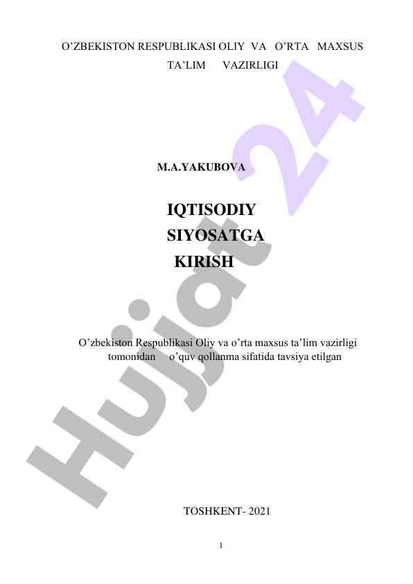 Iqtisodiy siyosatga kirish o‘quv qo‘llanmasi
