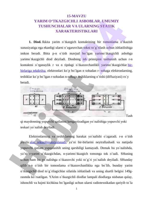 Yarim o‘tkazgichli asboblar va ularning xususiyatlari
