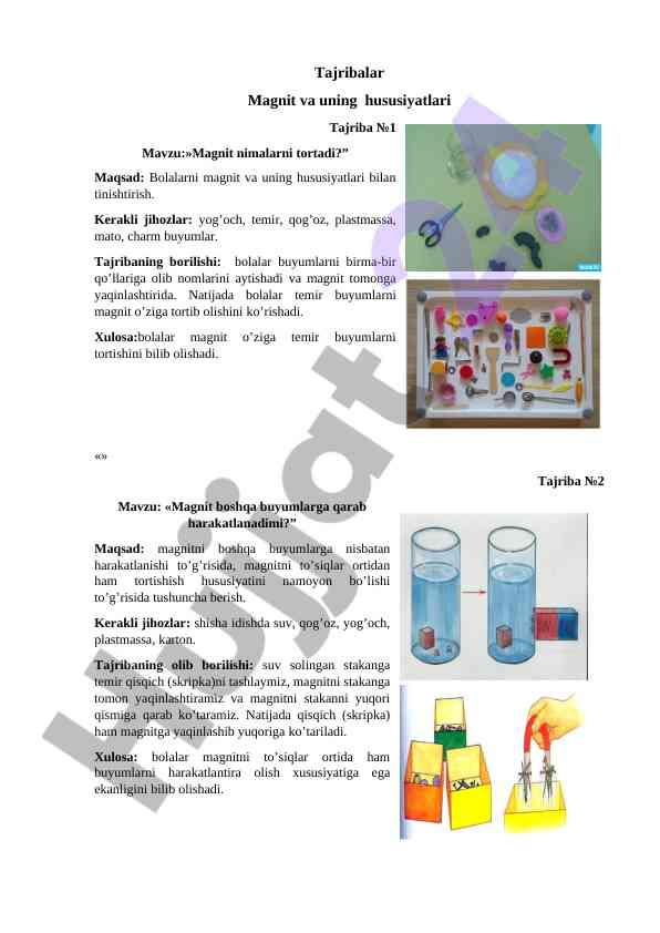 Bolalar uchun magnit tajribalari o‘tkazish