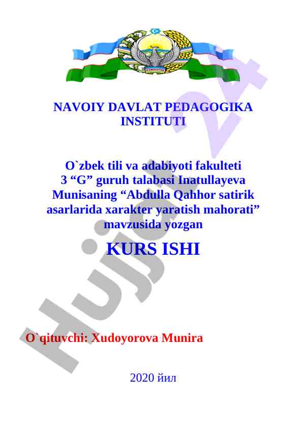 Abdulla qahhor satirik asarlarida xarakter yaratish