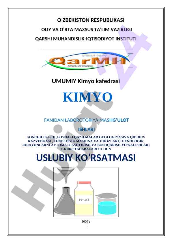 Kimyo fanidan laboratoriya mashg‘ulot ishlari uslubi