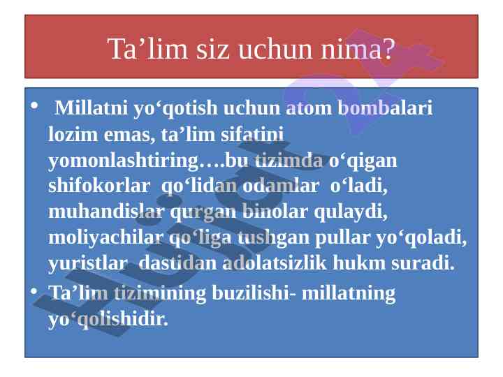 Ta’lim tizimining ta’siri va millat barqarorligi