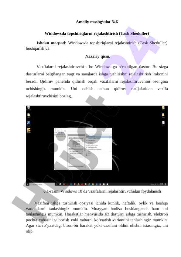 Windowsda topsiriqlarni rejalashtirish boshqaruvi