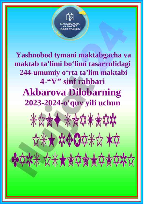 2023-2024 o‘quv yili sinf soati rejasi