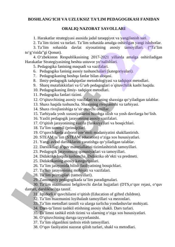 Boshlang‘ich va uzluksiz ta’lim pedagogikasi