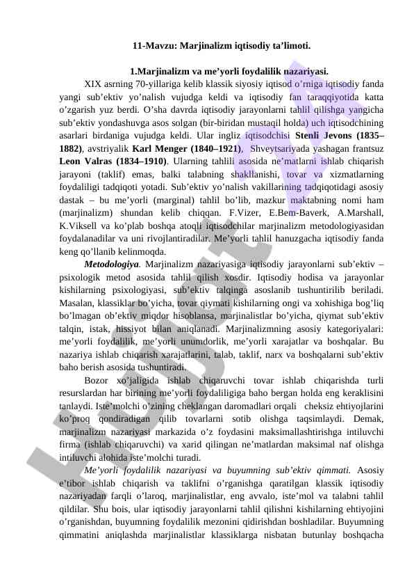 Marjinalizm iqtisodiy ta’limoti tahlili