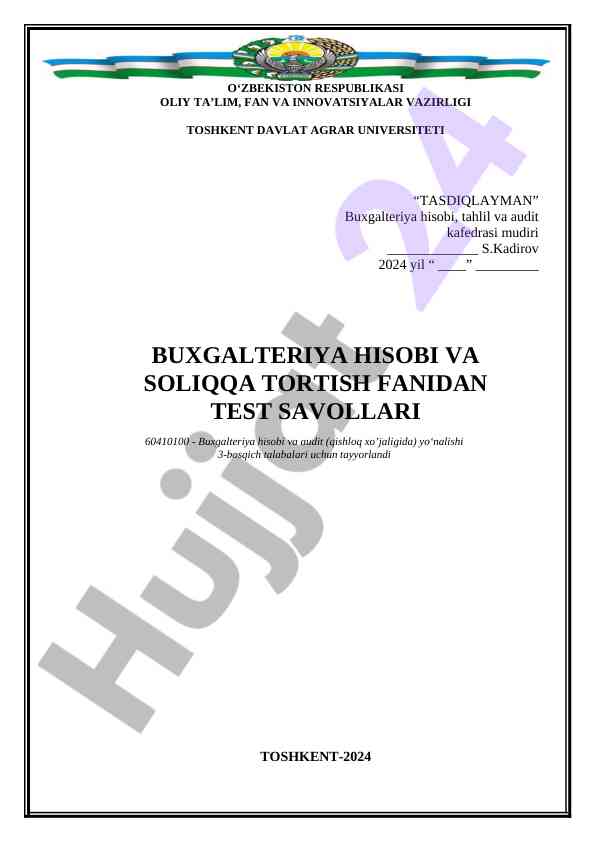 Buxgalteriya hisobi va soliqqa tortish fanidan test