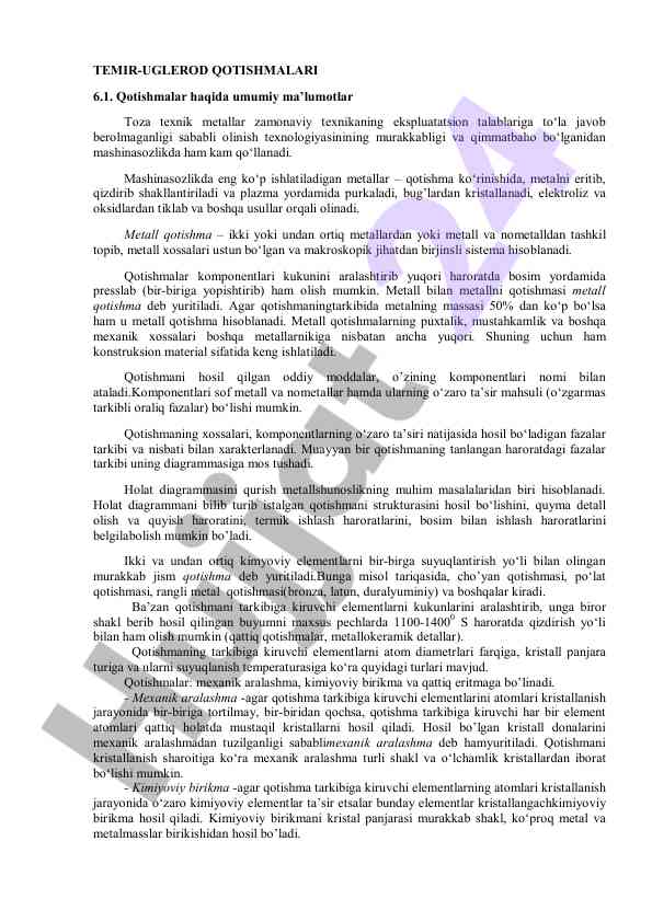 Temir-uglerod qotishmalari haqida umumiy ma'lumotlar