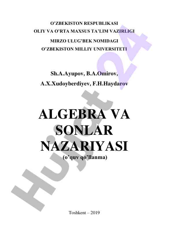 Algebra va sonlar nazariyasi o‘quv qo‘llanma