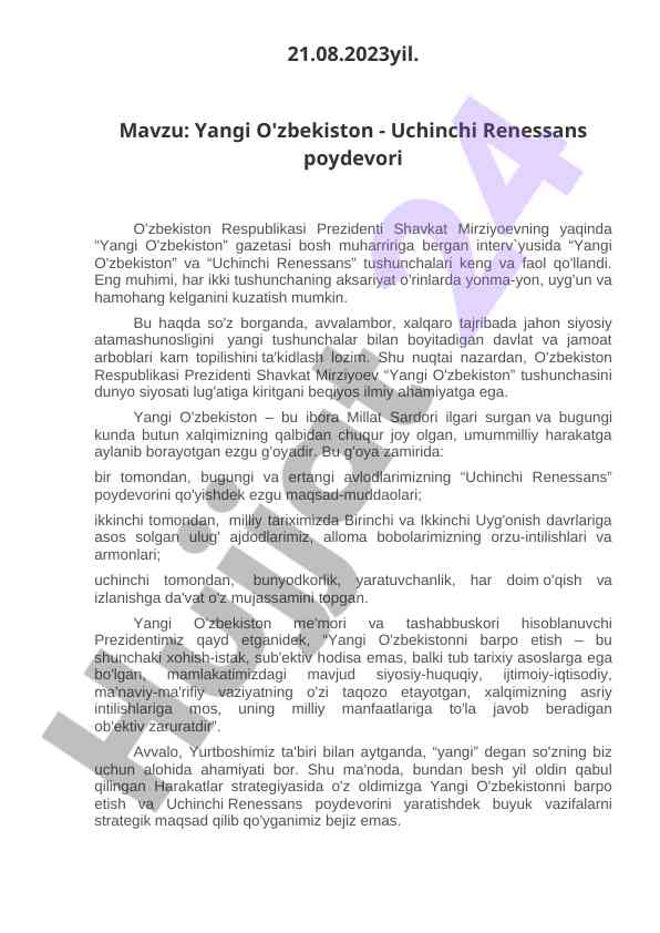 Yangi o'zbekiston - uchinchi renessans poydevori