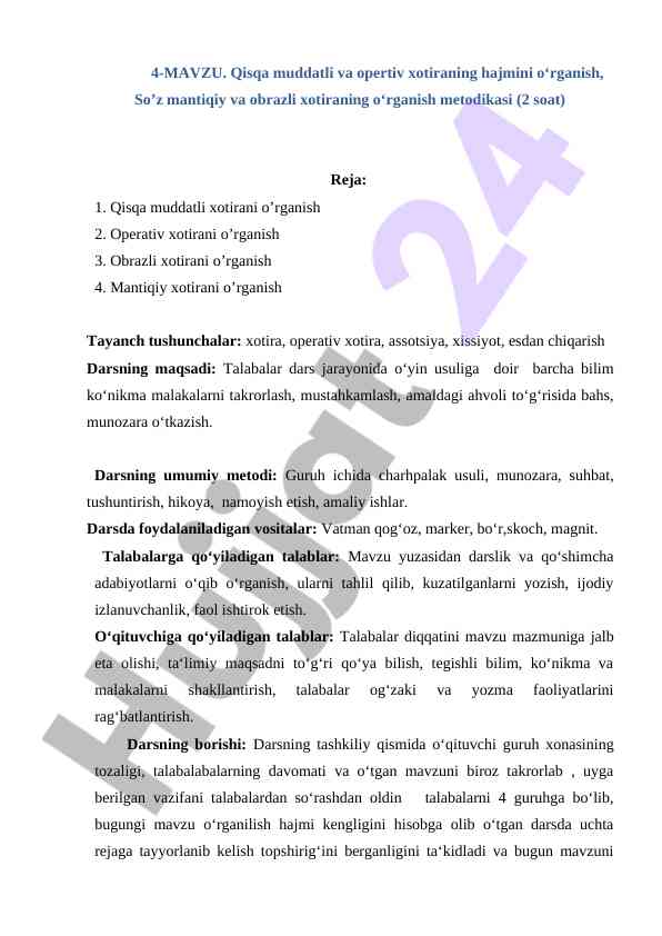 Qisqa muddatli xotira o‘rganish metodikasi