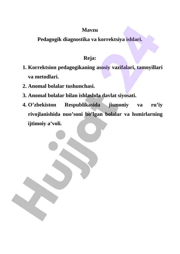 Pedagogik diagnostika va korrektsiya ishlari