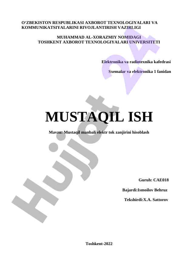 Mustaqil manbali elektr tok zanjirini hisoblash