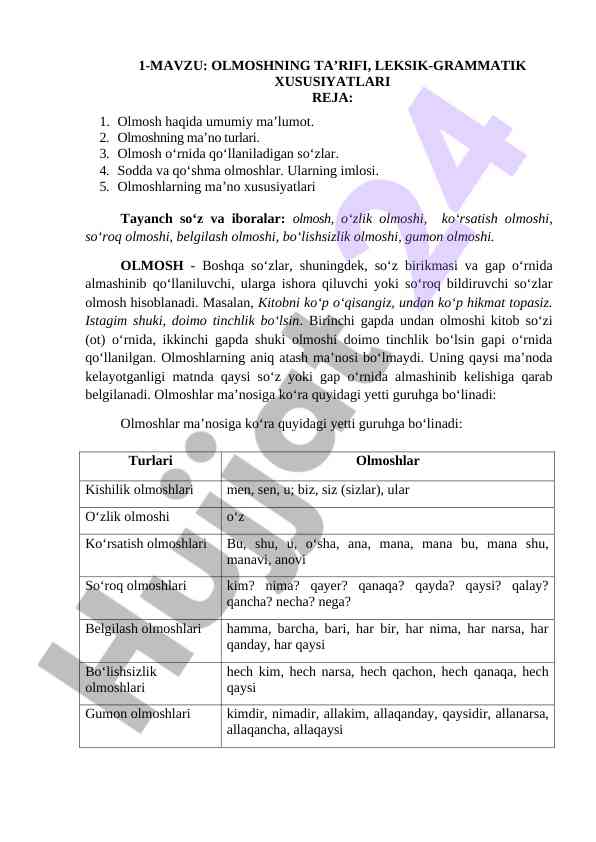 Olmoshning ta’riflari va xususiyatlari