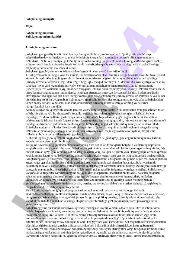 Soliqlarning mohiyati va ta’riflari