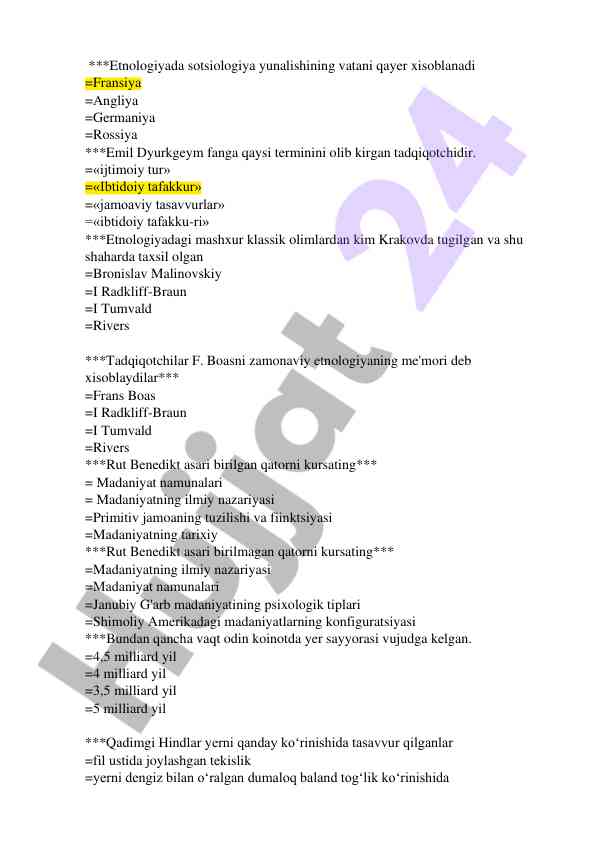 Etnologiya va sotsiologiya muammolari bo'yicha analiz