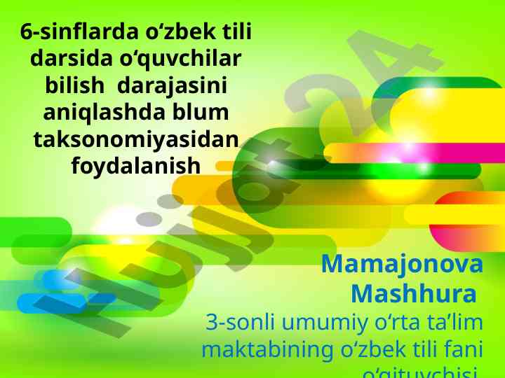 O‘zbekiston tili darsida blum taksonomiyasi