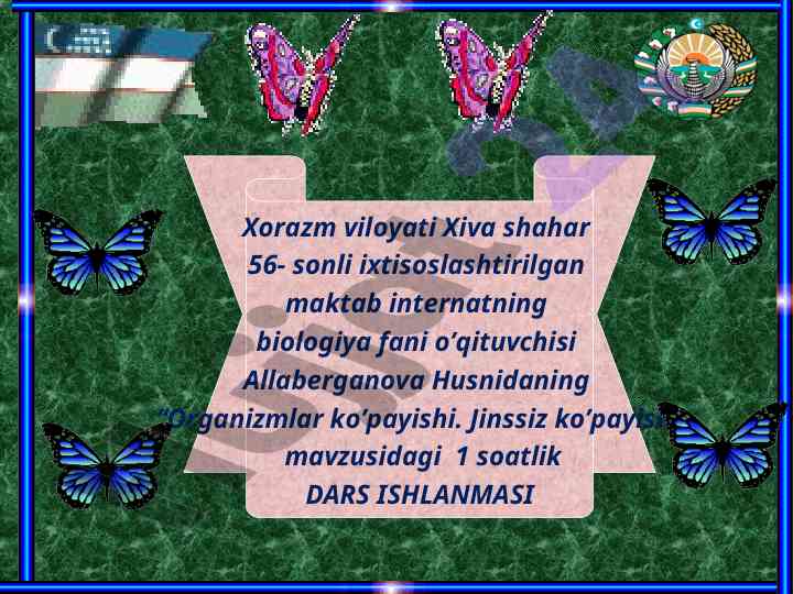 Organizmlar ko'payishi va jinssiz ko'payish mavzusi