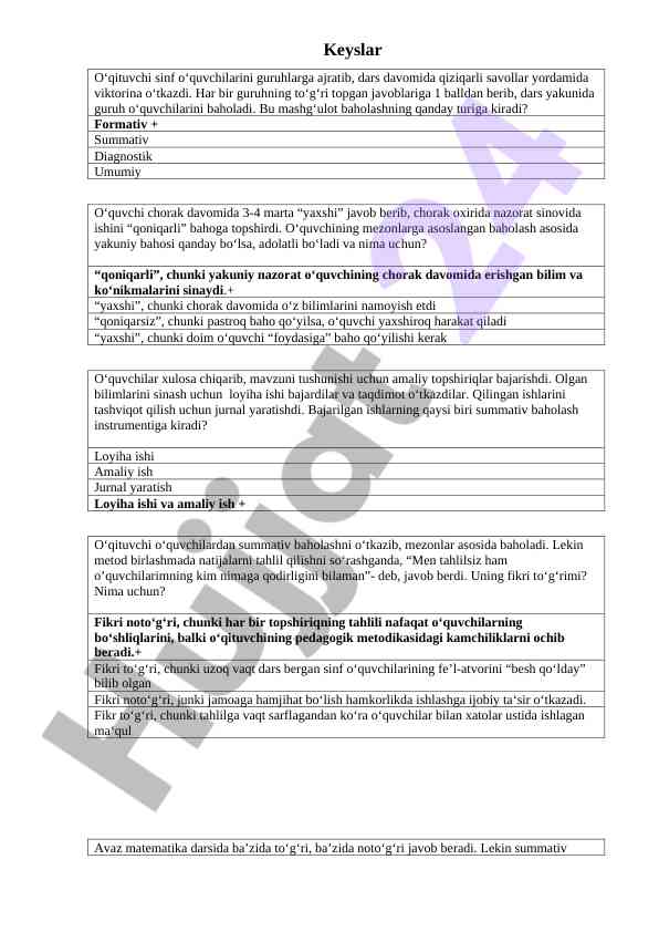 Formativ baholashning oʻrni va ahamiyati